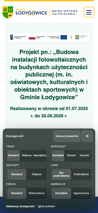 Mobilny panel dostępności strony Łodygowice